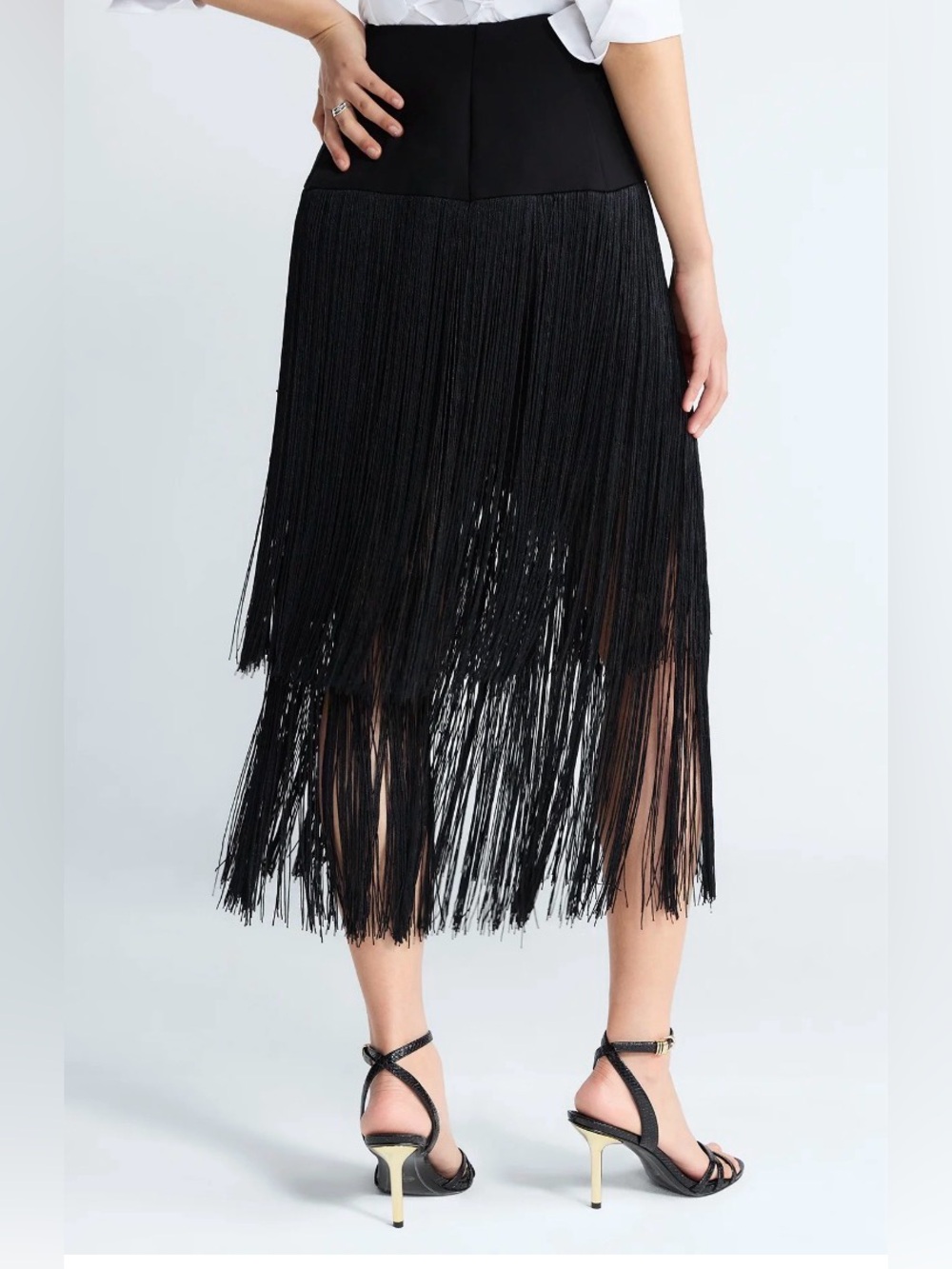Black Midi Fringe Skirt - Picture 2 of 3